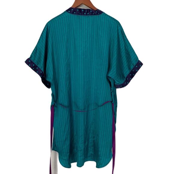 Kathryn Robe Women S Turquoise Purple Stipe Polka Dot Kimono Loungewear Fairy - Picture 2 of 11